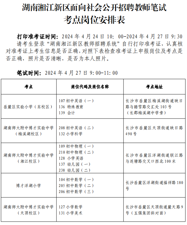 2024年湖南湘江新区面向社会公开招聘中小学、幼儿园教师笔试通知(图1) 1.png